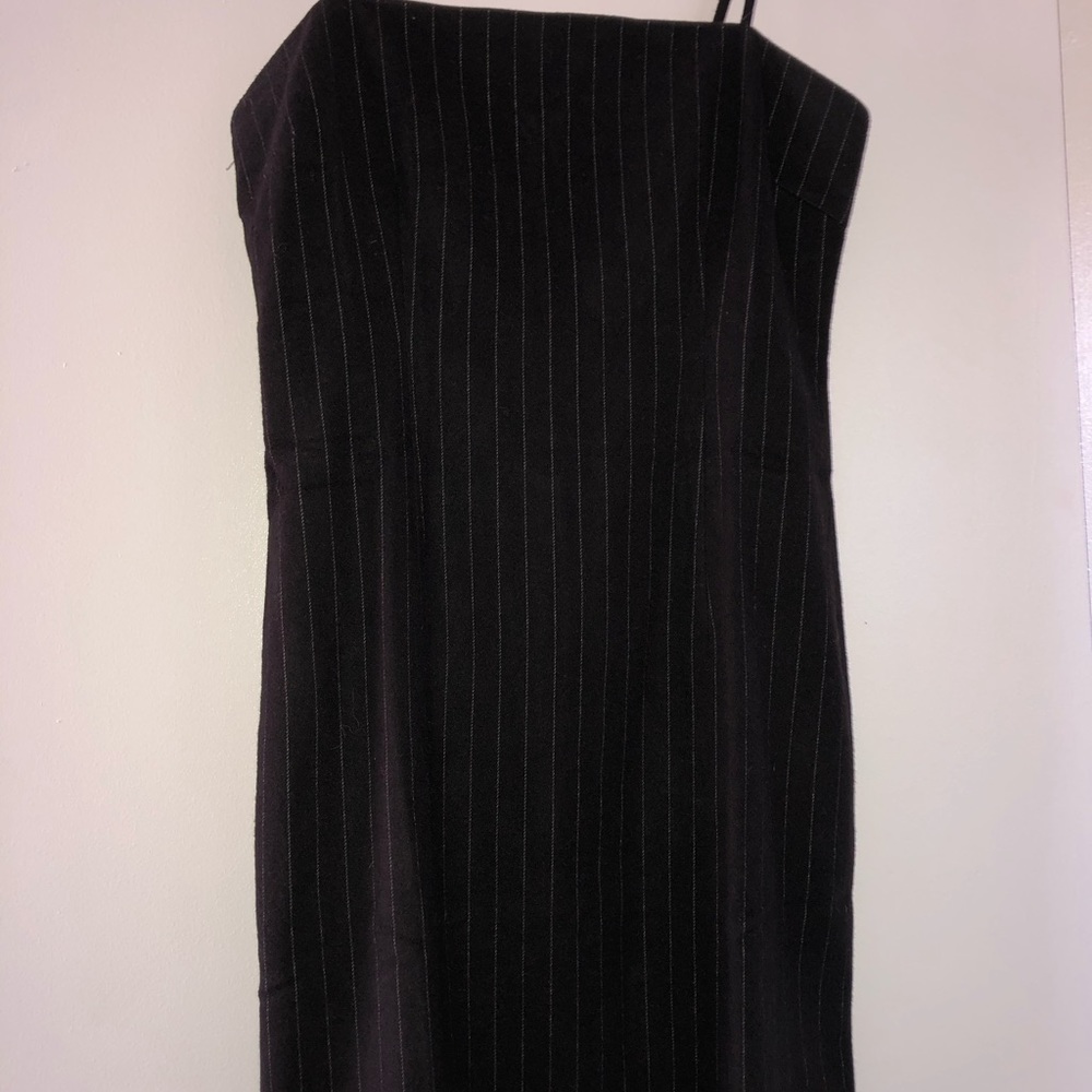 BLACK PINSTRIPE MINI DRESS